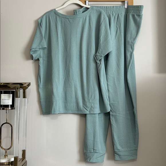 Victoria's Secret XXL Glow Waffle Short sleeve Tee Jogger Set loungewear blue - Picture 7 of 12